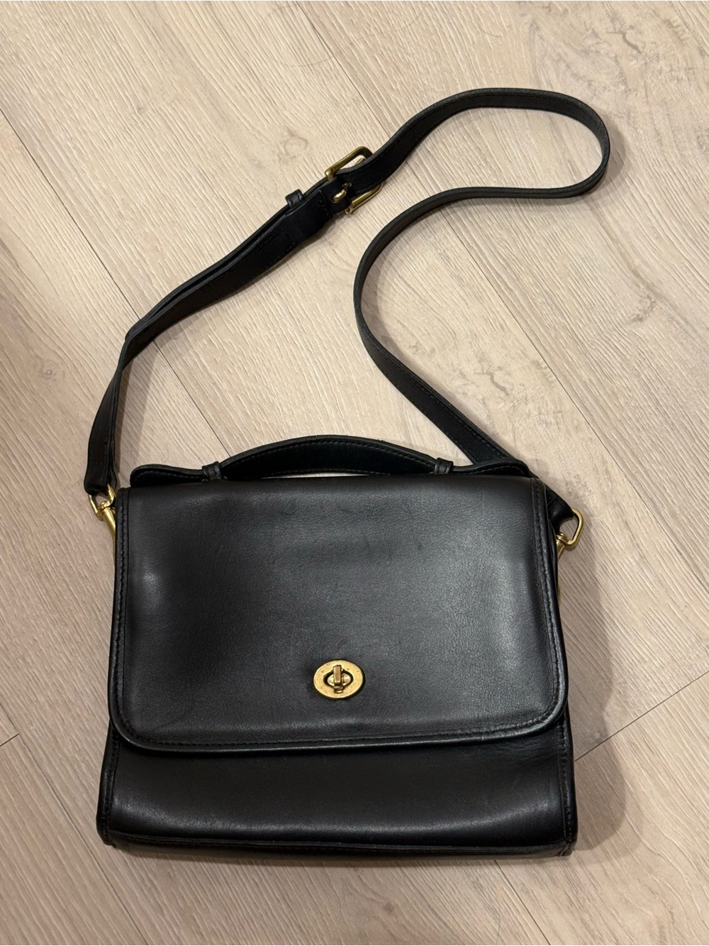 Coach Black Leather Shoulder Bag with Gold Hardware